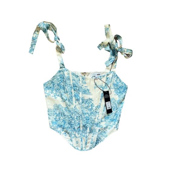 New Fashion Nova Corset Women's Large Bustier Tie Strap Basque Waist Toile Print - Picture 1 of 6